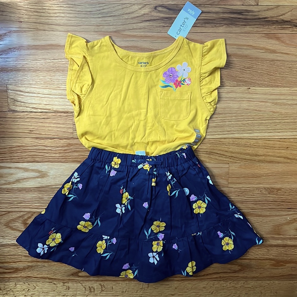NWT Carters Floral Skirt Shirt Set